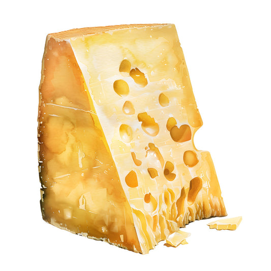 cheese, swiss cheese, yellow, golden yellow, butter yellow, cream, beige, tan, food, kitchen, holes, holey cheese, whimsical, playful, novelty, culinary, farmhouse, rustic, cheese wedge, food themed, culinary art, modern, illustrative, textured, dimensional, artisan, gourmet, food and drink, kitchen decor, home chef