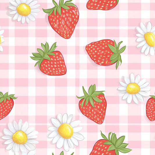 Berries with Flowers Gingham Pattern 16 Quilting Cotton Fabric