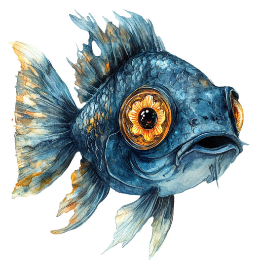 Watercolor Scary Fish Fabric Panel 16