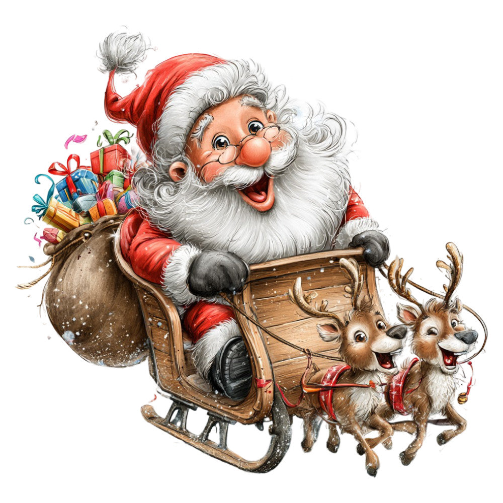 santa claus, christmas, holiday, reindeer, red and white, cream, brown, tan, gold, festive, whimsical, traditional, vintage, jolly, gift bag, presents, chimney, winter, seasonal, rustic, nostalgic, children's, family friendly, classic christmas, north pole, sleigh ride, december, yuletide