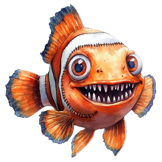 Watercolor Scary Fish Fabric Panel 8
