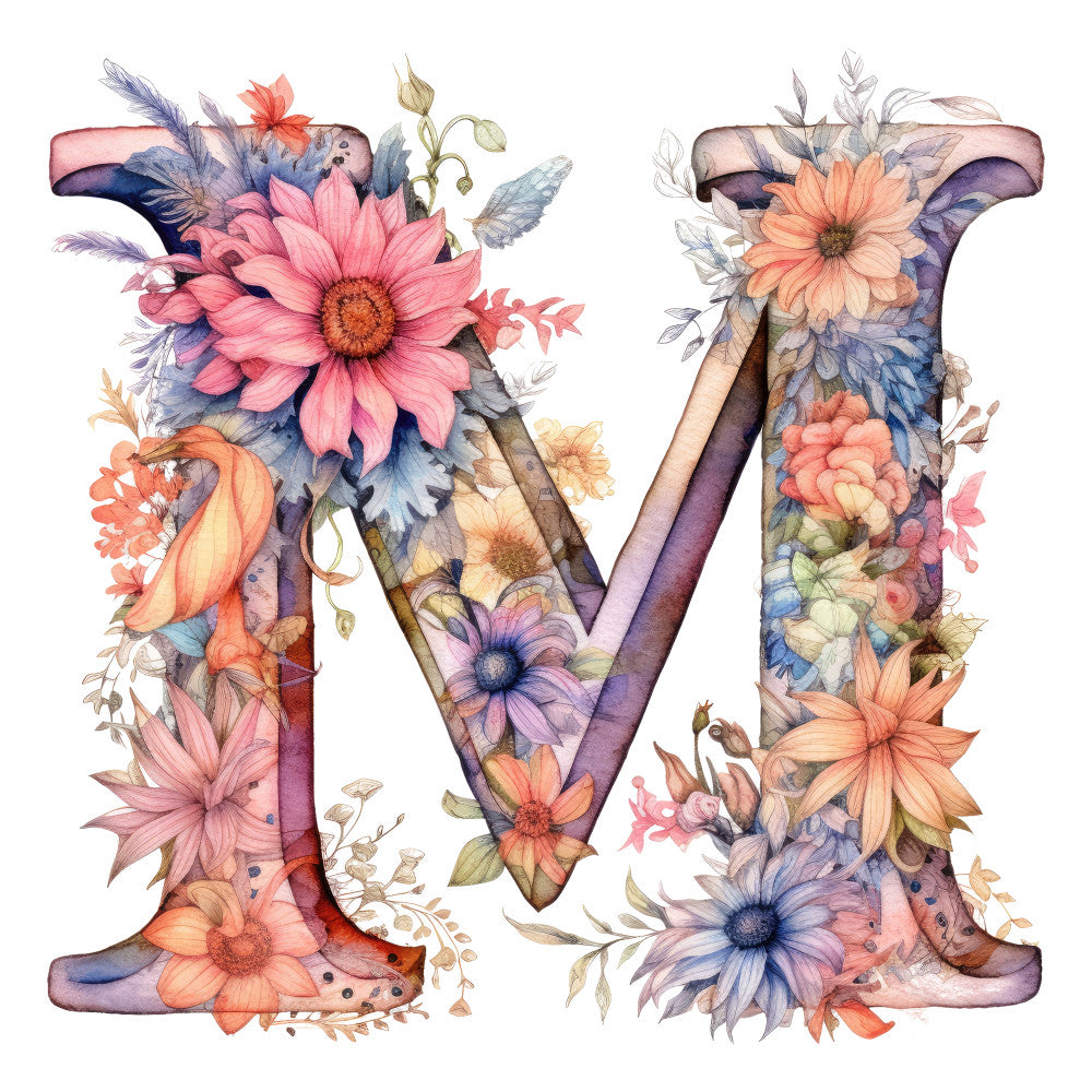 M Lettering Pastel Alphabet Flowers Fabric Panel 4 – QuiltingFabricPanels.com