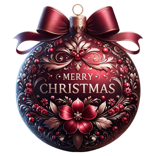 burgundy, deep red, metallic gold, ornate florals, christmas ornament, satin ribbon bow, decorative scrollwork, elegant patterns, holiday motif, fabric panel, quilting cotton, festive design, luxurious finish, poinsettia flowers, ornamental details, seasonal fabric, rich textures, decorative elements, christmas themed