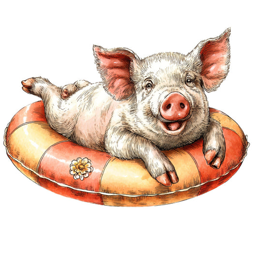 pig, piglet, farm animals, farmhouse, whimsical, cute, playful, children's, baby, coral pink, rust orange, cream, tan, beige, white, warm tones, animal illustration, vintage style, nursery, kids fabric, summer, spring, wall hanging, baby quilt, inflatable ring, pool theme, humorous, charming, pastoral, country style