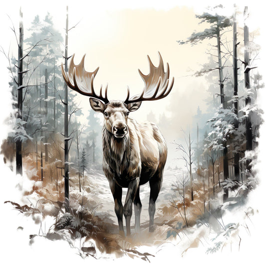 Moose in Winter Fabric Panel 2