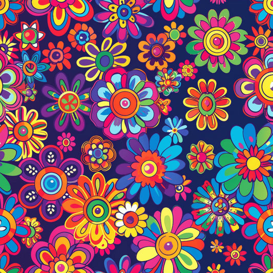 Rainbow Hippie Flowers Pattern 6 Quilting Cotton Fabric