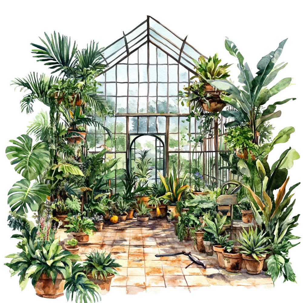 Watercolor Greenhouse Fabric Panel 20