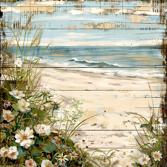 Floral Beach Scenes Fabric Panel 2