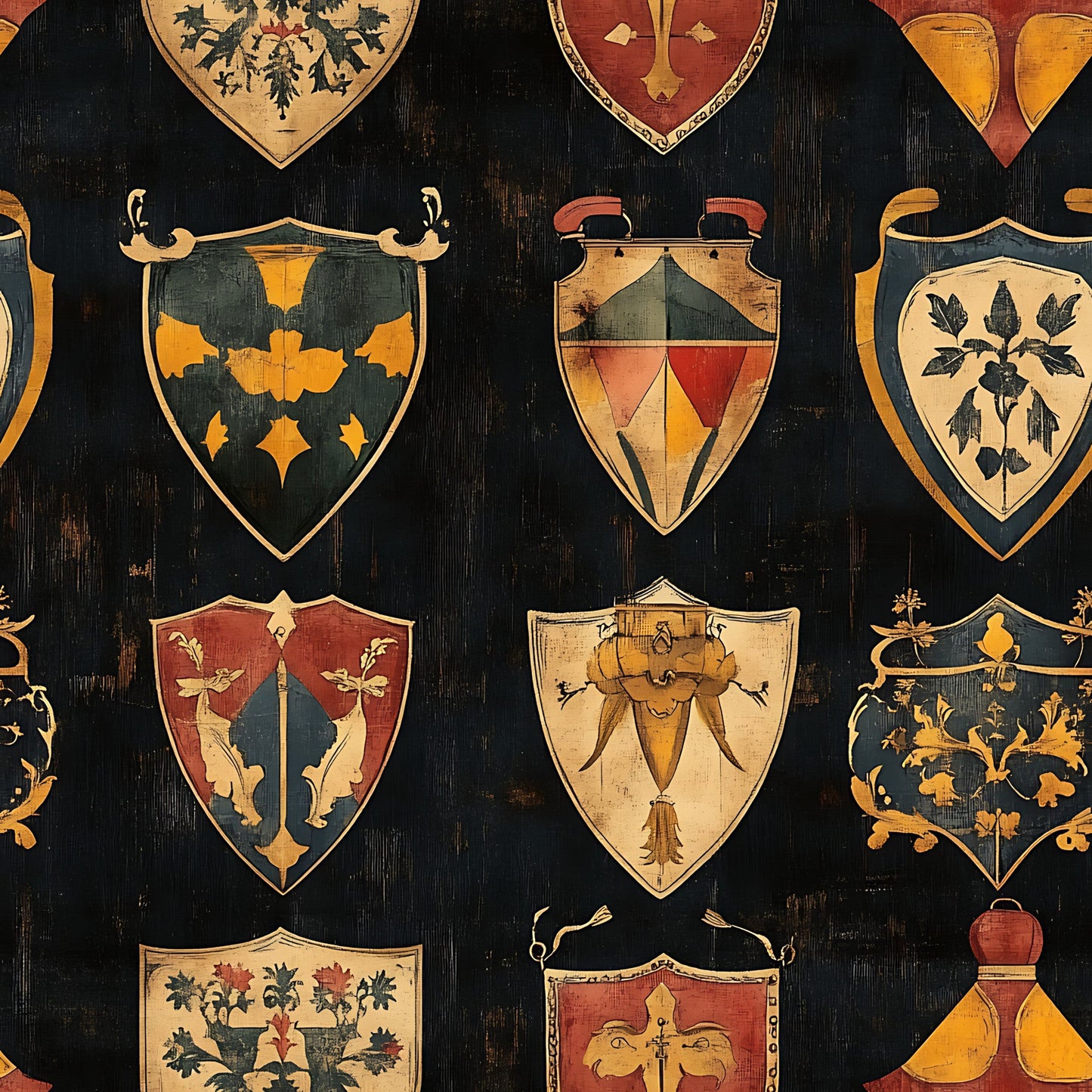 Rustic German Banners and Shields Pattern 19 Quilting Cotton Fabric