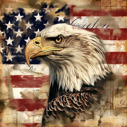 bald eagle, american flag, patriotic, red white and blue, stars, vintage, distressed, rustic, americana, military, freedom, liberty, nature, birds, eagles, wildlife, brown, cream, navy blue, gold accents, aged, weathered, traditional, heritage, constitutional, stars and stripes, panel quilt, wall hanging, home decor, americana themed
