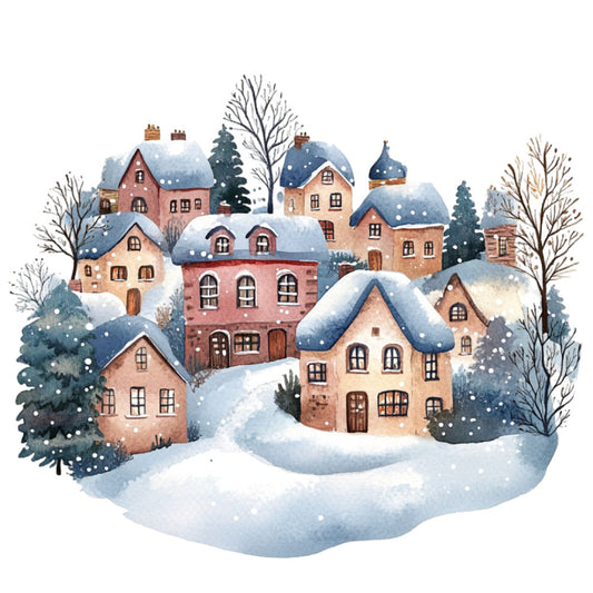 Watercolor Christmas Scene Fabric Panel 8