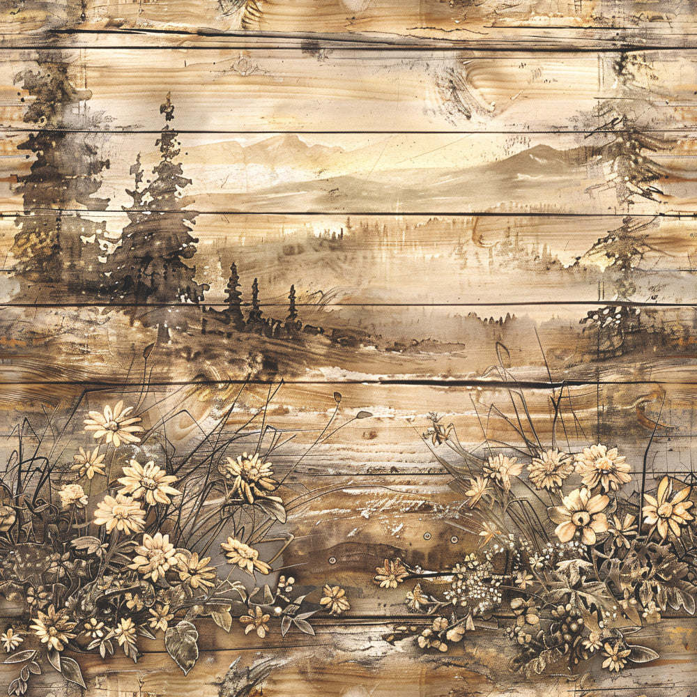Yellowstone on Rustic Wood Fabric Panel 16