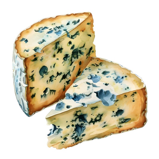 blue cheese, gorgonzola, stilton, mold veining, blue-veined, creamy, dairy, food art, culinary, gourmet, artisanal cheese, realistic, detailed, cream colored, blue-gray, navy blue, white, beige, tan, food theme, kitchen décor, restaurant, culinary arts, still life, foodie, cheese lover, sophisticated, elegant, detailed illustration