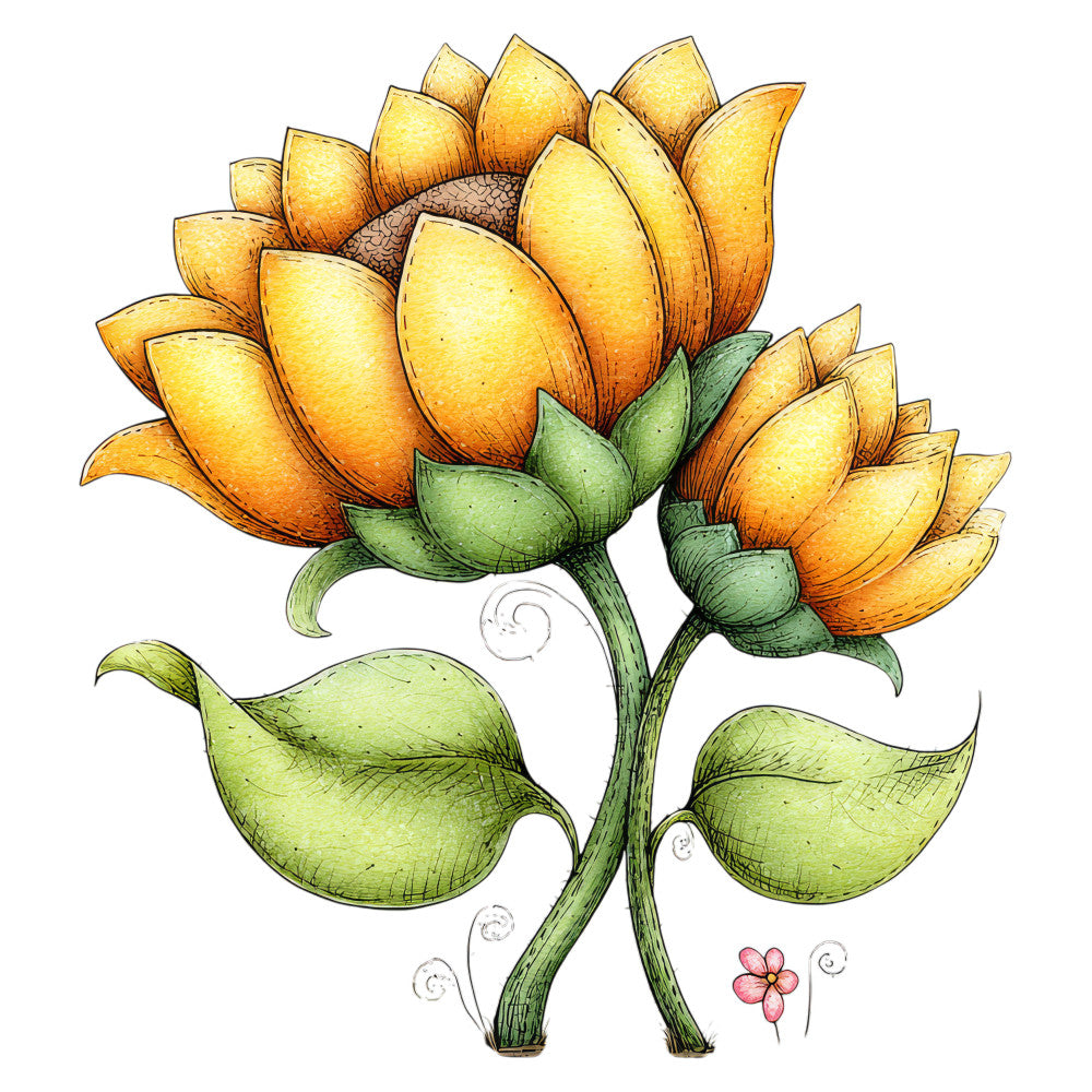 golden yellow, orange, sage green, cream, botanical, floral, nature, whimsical, tulips, leaves, spring, summer, garden, traditional, elegant, botanical illustration, hand-drawn, decorative, wildflowers, green stems, yellow flowers, orange-yellow, soft colors, cottage core, farmhouse, timeless, classic floral, multi-bloom, layered petals, curled tendrils