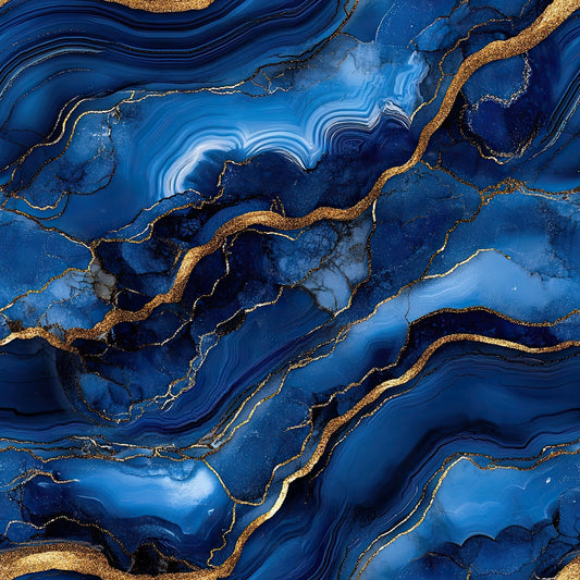 Royal Blue and Gold Agate Pattern 2 Quilting Cotton Fabric
