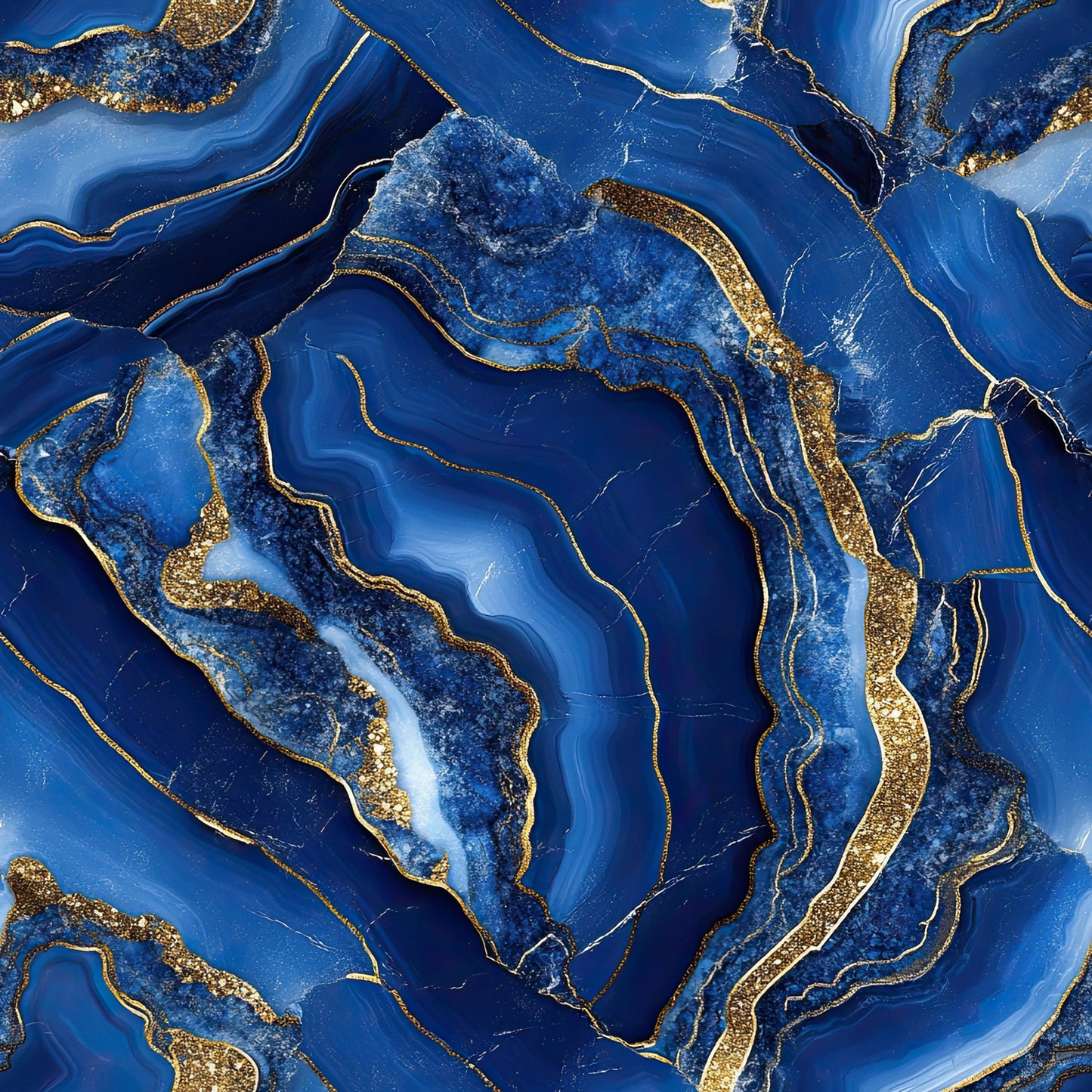 Royal Blue and Gold Agate Pattern 24 Quilting Cotton Fabric