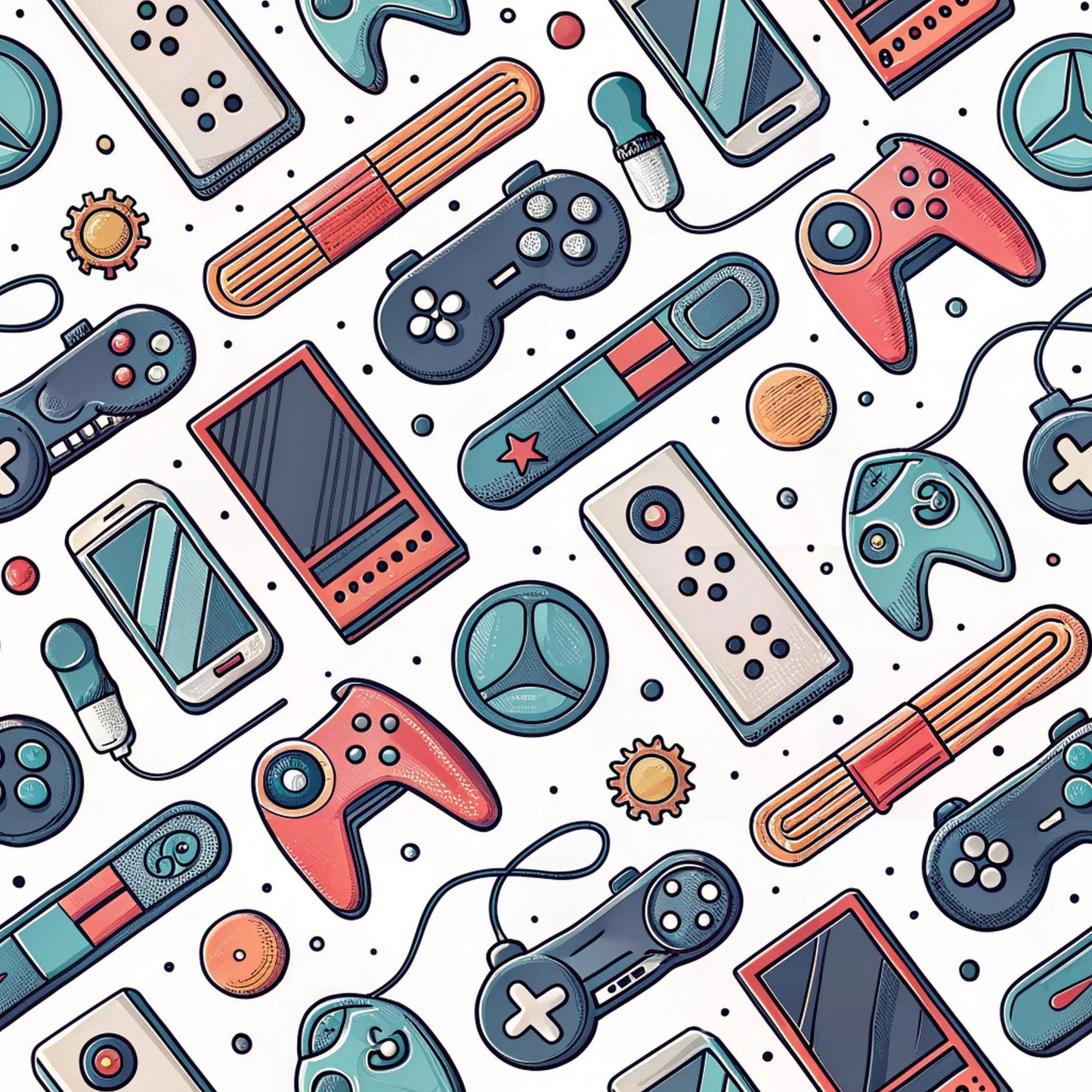 Modern Gamer Controllers Pattern 10 Quilting Cotton Fabric