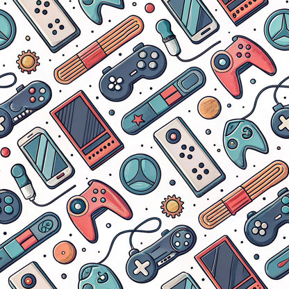 Modern Gamer Controllers Pattern 10 Quilting Cotton Fabric