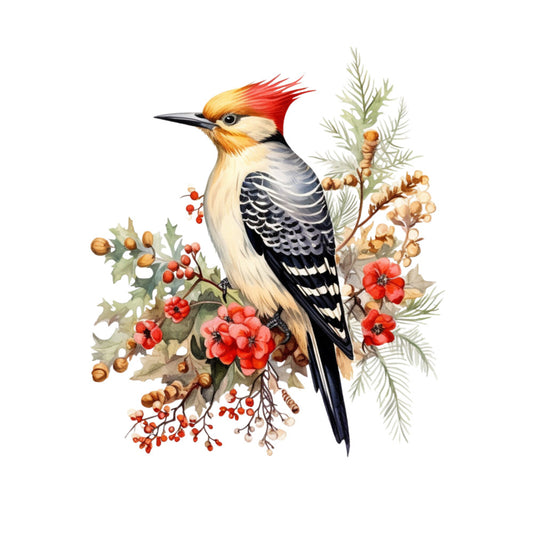 Winter Birds on Branches Fabric Panel 3