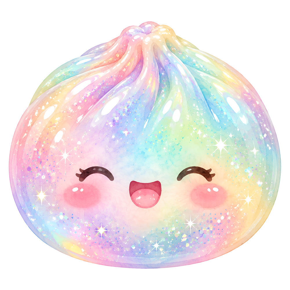pastel pink, pastel purple, pastel blue, pastel yellow, pastel green, rainbow, iridescent, sparkle, glitter, whimsical, cute, kawaii, magical, fantasy, celestial, stars, shimmer, gradient, ombre, smiling face, happy expression, character, playful, dreamy, unicorn aesthetic, holographic, pearlescent, sweet, children's, nursery