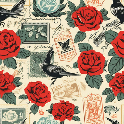 Vintage Love Stamps Pattern 5 Quilting Cotton Fabric