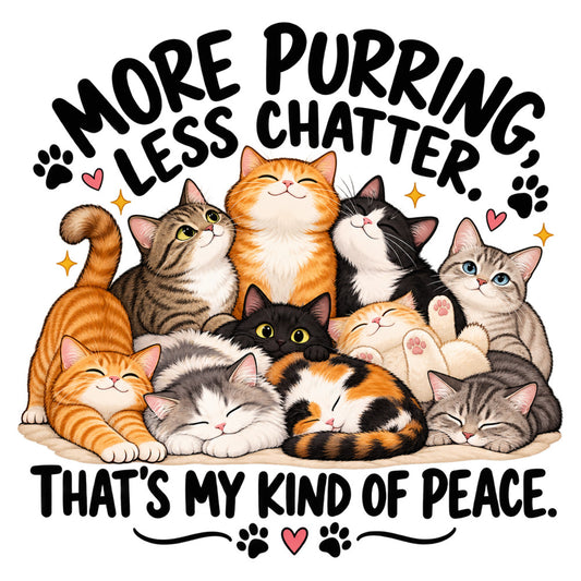 cat, cats, orange tabby, black and white, calico, gray tabby, ginger, cute cats, animal, pets, kitten, feline, whimsical, playful, hearts, stars, paw prints, peace, inspirational quote, funny, humorous, multi-color, warm tones, cream, beige, tan, cheerful, fun, gift, cat lover