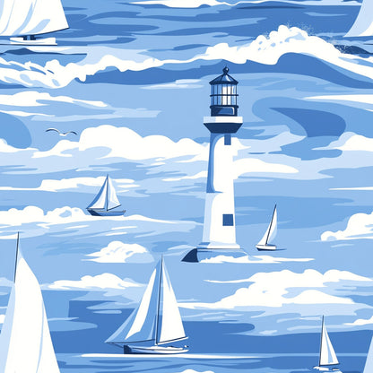 Lighthouse and Sailboats Pattern 4 Quilting Cotton Fabric