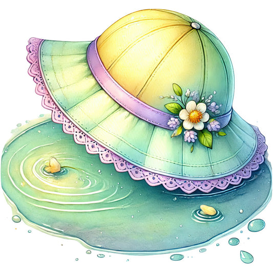 pastel yellow, soft green, lavender purple, mint green, pale pink, whimsical, fantasy, ethereal, dreamy, floral, flowers, daisy, spring, summer, nature, magical, celestial, water droplets, ripples, pond, lake, elegant, romantic, vintage, botanical, delicate, baby quilt, nursery, children's, decorative panel