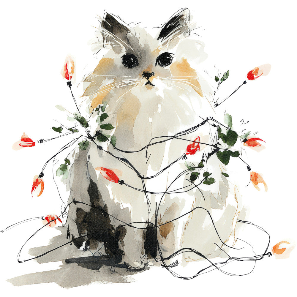 Handdrawn Christmas Cats Fabric Panel 69