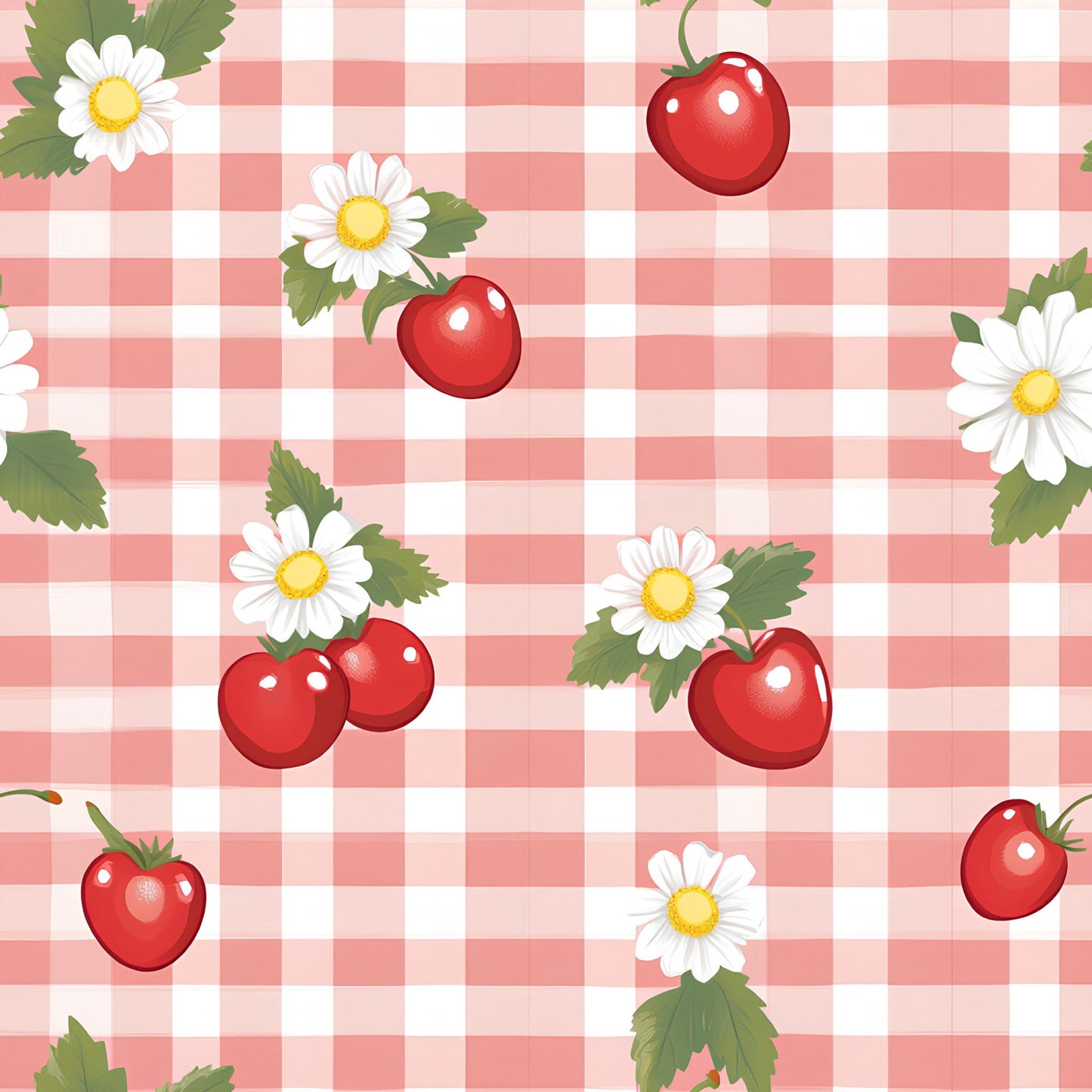 Berries with Flowers Gingham Pattern 8 Quilting Cotton Fabric