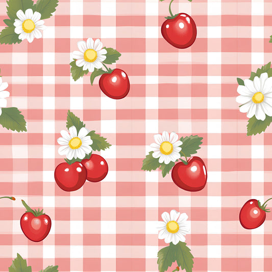 Berries with Flowers Gingham Pattern 8 Quilting Cotton Fabric