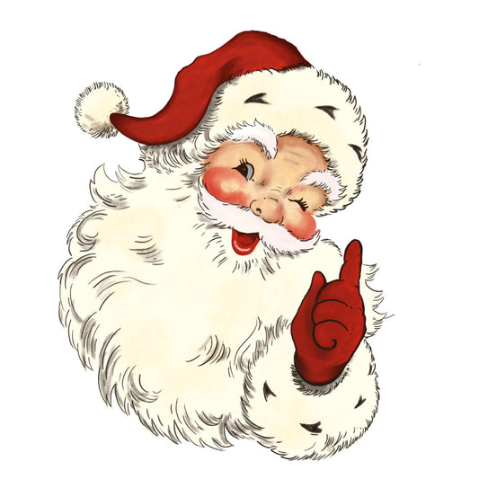 santa claus, vintage santa, red hat, white beard, rosy cheeks, red mittens, christmas character, holiday fabric, fabric panel, quilting cotton, festive design, winter theme, jolly santa, red and white, cream colored, christmas crafting, seasonal sewing, retro illustration, santa face, holiday quilting