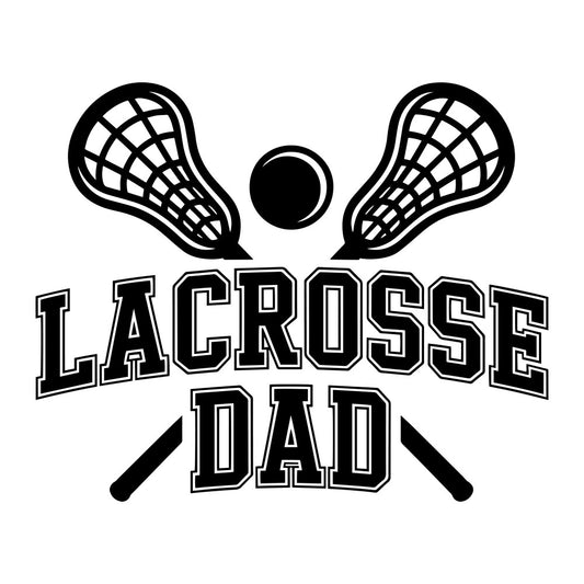 lacrosse dad, sports themed, black and white, monochrome, lacrosse sticks, ball motif, father's day, sports fan, dad gifts, athletic wear, masculine style, casual style, modern design, sports apparel, lacrosse equipment, father theme, parental pride, gift for dad, sports enthusiast, athletic themed, crossover sticks, game day, team spirit, father appreciation, dad life, sports graphic, bold lettering, high contrast, coordinate fabric