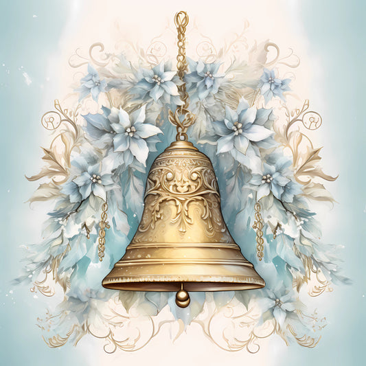 Light Blue and Gold Christmas Fabric Panel 30