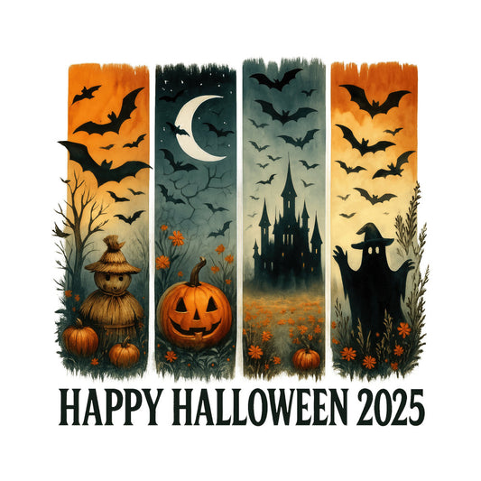 halloween, spooky, bats, pumpkins, jack-o-lantern, haunted house, ghost, witch, scarecrow, moon, orange, black, dark green, cream, autumn, fall, holiday, celestial, night sky, whimsical, vintage, rustic, nature, flowers, dried flowers, seasonal, trick-or-treat, eerie, gothic, traditional