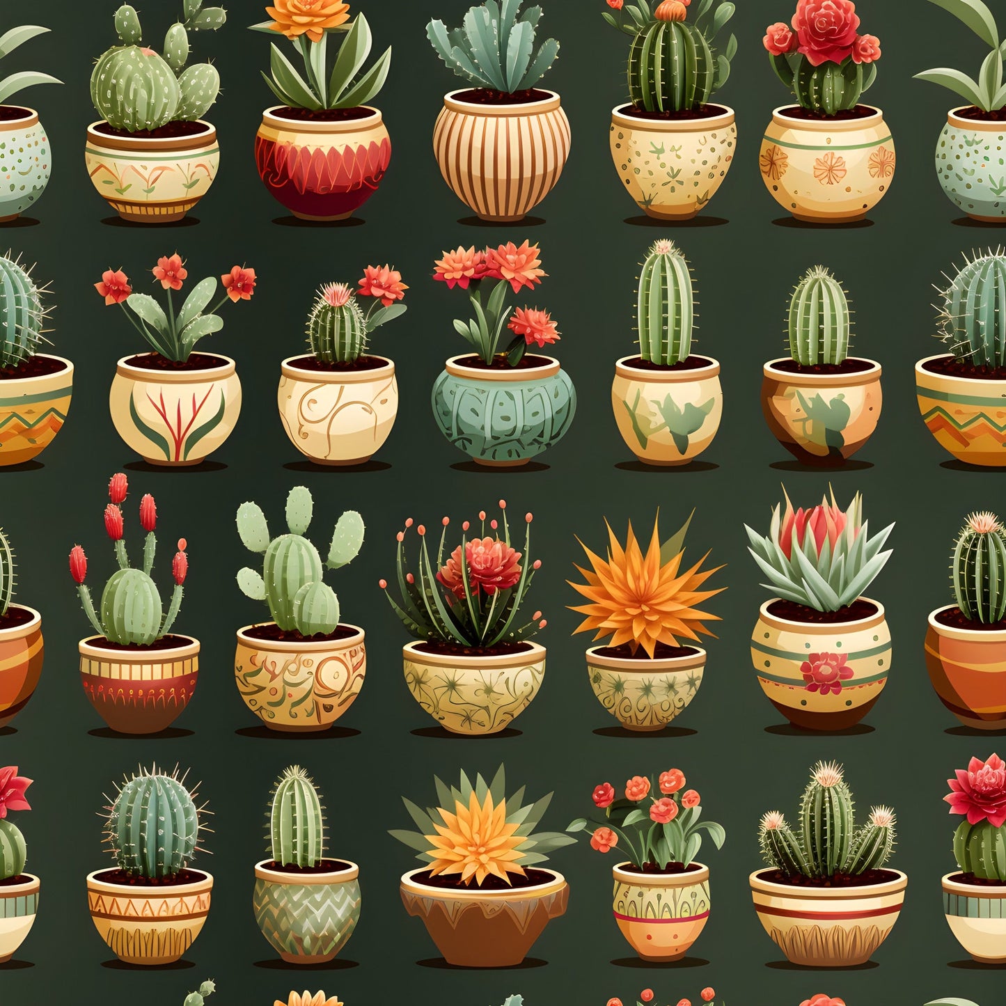 Retro Cactus Pattern 4 Quilting Cotton Fabric
