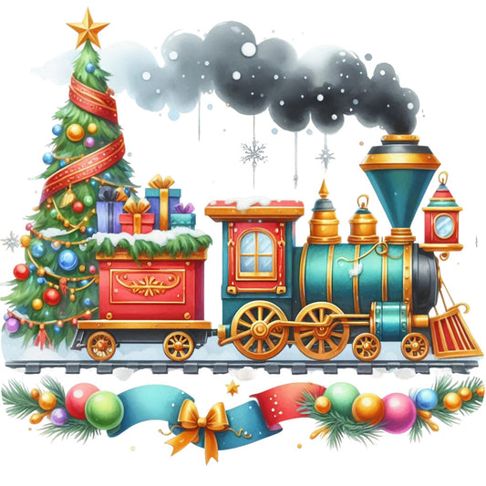 Christmas Spirit Trains Fabric Panel 7