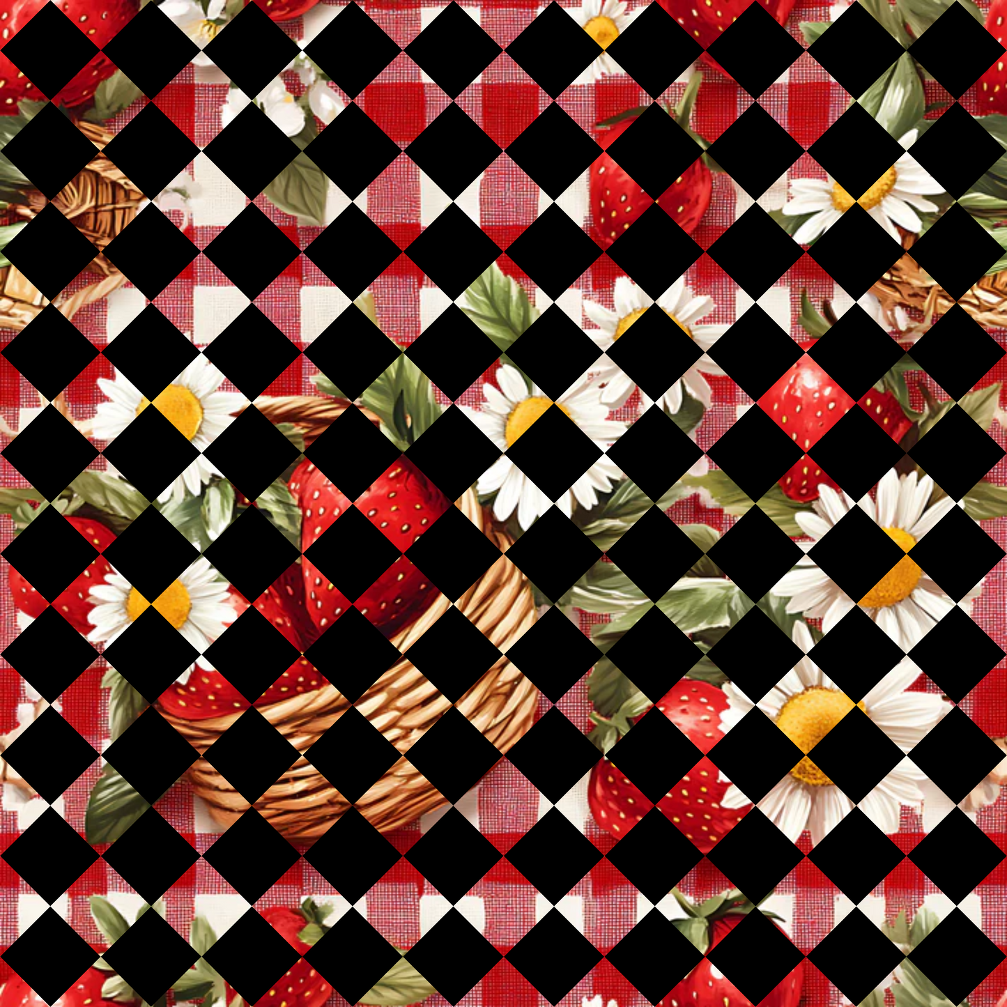 Strawberry Gingham Picnic Pattern 34 Quilting Cotton Fabric