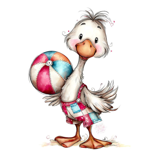 whimsical duck, cute animals, children's fabric, baby quilt, hot pink, turquoise blue, cream white, colorful geometric, playful character, farmyard animals, beach ball, patchwork dress, novelty print, kids design, springtime, summer fun, cheerful illustration, decorative panel, wall hanging, nursery decor, playful style, animal motifs, watercolor inspired, folk art, vintage whimsy, bright colors, girl's quilt, character fabric, storybook illustration