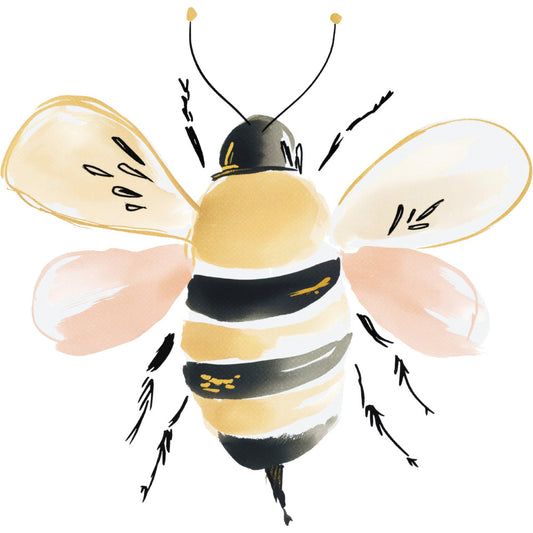 honey bee, bee, bumblebee, black and gold, cream, pale yellow, blush pink, peach, navy, striped, nature, insects, wildlife, whimsical, modern, cute, spring, summer, garden, botanical, children's, kids, friendly, playful, illustration, watercolor, wings, antennae, honey, pollinator