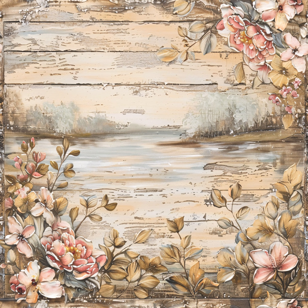 Lake on Rustic Wood Fabric Panel 7