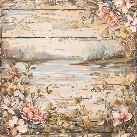 Lake on Rustic Wood Fabric Panel 7