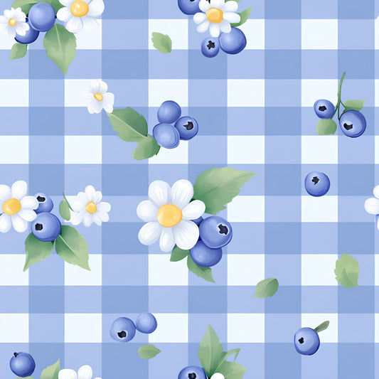 Berries with Flowers Gingham Pattern 12 Quilting Cotton Fabric