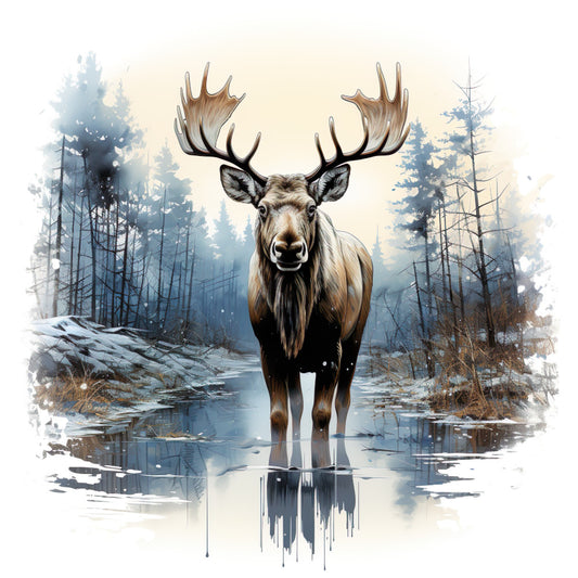 Moose in Winter Fabric Panel 3