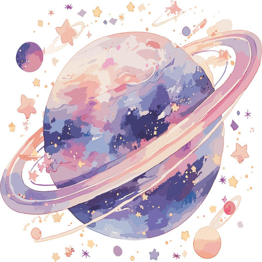 celestial, space, planets, stars, whimsical, dreamy, pastel colors, soft purple, dusty rose, blush pink, navy blue, lavender, peach, watercolor, abstract, galaxy, cosmic, magical, fantasy, children's, kids, nursery, baby, modern, contemporary, moons, rings, cosmic landscape, enchanted, stardust