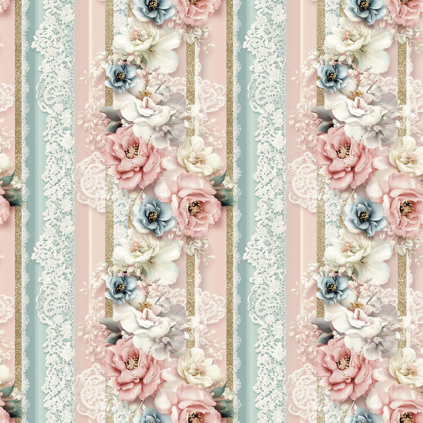 Floral Stripes Pattern 2 Quilting Cotton Fabric