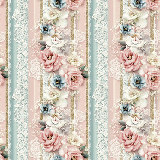 Floral Stripes Pattern 2 Quilting Cotton Fabric