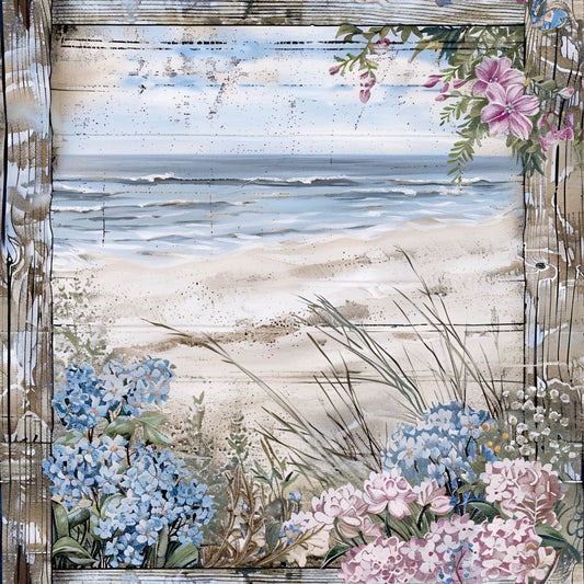Floral Beach Scenes Fabric Panel 7