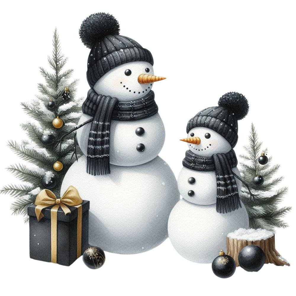 Black Hat Snowmen Fabric Panel 15