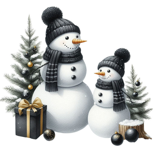 Black Hat Snowmen Fabric Panel 15